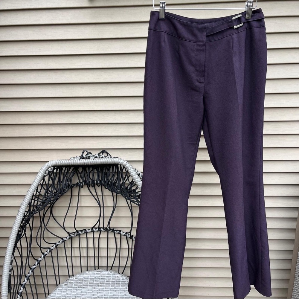 Plum straight bootcut dress pants -high rise no wrinkle flattering sewn in belt